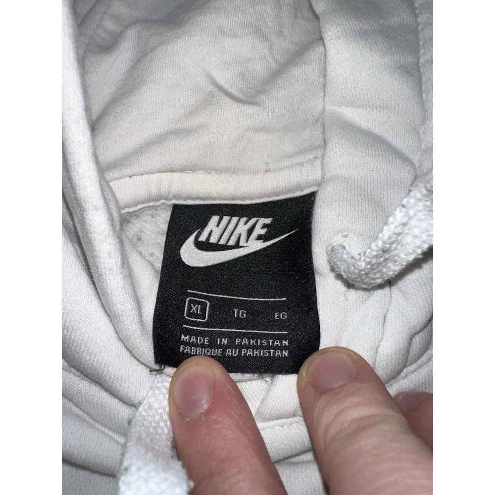 Nike‎ Swoosh Men's Size XL White Spell Out Hoodie Drawstring Pullover Sweatshirt